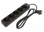 Extension lead | 3x1mm2 | 1.5m | rubber | black | Sockets no: 5 | 10A