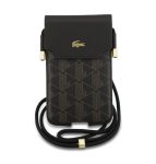 Lacoste PVC Blend Monogram Metal Logo Phone Pouch XL Brown