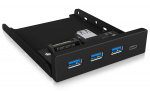 ICY BOX IB-HUB1418-i3, front panel (black, 3x USB 3.0 Type-A, 1x USB Type-C)