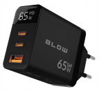 GaN 65W fast wall charger with LCD, USB + 2x USB-C PD, black, 76-030#