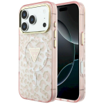 Guess IML Leopard Glitter Triangle Logo MagSafe for iPhone 18 Pro Max / iPhone 17 Pro Max / pink