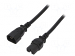 Cable | IEC C15 female,IEC C14 male | 1.8m | black | PVC | 3x14AWG | 15A