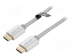 Cable | HDMI plug,both sides | PVC | textile | HDMI 2.0 | 1.5m | silver