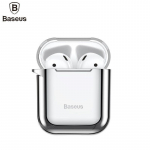 Back panel cover Baseus Apple Metallic Shining Ultra-thin Silicone Protector Case with Hook for Airpods 1 / 2 Silver