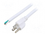 Cable | 3x14AWG | NEMA 5-15 (B) plug,cables | PVC | 5m | white | 13A