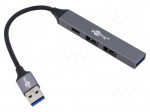 Hub USB | USB A socket x3,USB A plug,USB C socket | PnP | grey