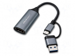 Adapter | HDMI socket,USB A plug,USB C socket,USB C plug | PVC