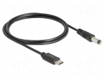 Cable | USB C plug,DC 5,5/2,1 plug | straight | black | 1m | black