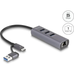 DELOCK 3-pordiline USB 5 Gbps ja Gigabit LAN ja USB Type-C jagaja