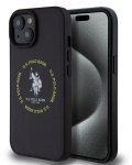 Back panel cover U.S. Polo PU Apple iPhone 15 Leather Printed Round Double Horse MagSafe Case Black