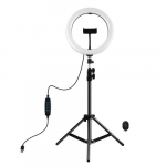 LED Ring Lamp 26cm With Desktop Tripod Mount Up To 1.1m, Phone Clamp, USB