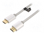 Cable | HDMI plug,both sides | PVC | textile | HDMI 2.0 | 2m | silver