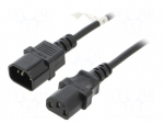 Cable | 3x0.75mm2 | IEC C13 female,IEC C14 male | PVC | 2m | black | 10A