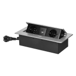 Uued tooted // Gniazdo meblowe wpuszczane w blat z płaskim frezowanym rantem, ładowarką USB i przewodem 1,5m, 2x2P+Z (Schuko), 2xUSB (typ A+C;3,6A), srebrne