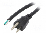 Cable | 3x16AWG | NEMA 5-15 (B) plug,wires | PVC | 2m | black | 13A | 125V