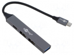 Hub USB | USB A socket x3,USB C socket,USB C plug | PnP | grey