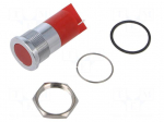 Indicator: LED | flat | red | &Oslash;22mm | IP67 | Q22 | brass | &Oslash;LED: 18mm | 70mcd