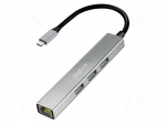 Hub USB | RJ45 socket,USB A socket x3,USB C plug | grey | 5Gbps