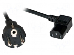 Cable | CEE 7/7 (E/F) plug,IEC C13 female 90&deg; | 3m | black | 10A