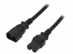 Cable | IEC C15 female,IEC C14 male | 5m | black | PVC | 3x14AWG | 15A