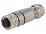 Connector: M12 | plug | PIN: 8 | female | 30V | straight | IP67 | soldering