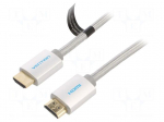 Cable | HDMI plug,both sides | PVC | textile | HDMI 2.0 | 3m | silver