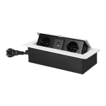 Uued tooted // Gniazdo meblowe wpuszczane w blat z płaskim frezowanym rantem, ładowarką USB i przewodem 1,5m, 2x2P+Z (Schuko), 2xUSB (typ A+C; 3,6A), białe