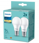 PHILIPS LED 75W A60 E27 Silti balta 2700K matēta 2 gab spuldze 8720169191679 929002306524
