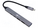 Hub USB | USB A socket x3,USB C socket x2,USB C plug | PnP | grey