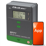 Qoltec Solar Charge Controller MPPT with Temperature Sensor 10A | 12V / 24V | LCD | 2 x USB | Bluetooth | APP | GEL | LiFePO4