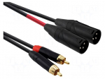 Cable | RCA plug x2,XLR male 3pin x2 | 1.5m | black | PVC