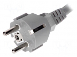 Cable | CEE 7/7 (E/F) plug,wires | 3m | grey | PVC | 3x1,5mm2 | 16A | 250V
