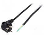 Cable | CEE 7/7 (E/F) plug angled,wires | 2m | black | PVC | 3x0,75mm2