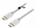 Cable | HDMI plug,both sides | PVC | textile | HDMI 2.0 | 5m | silver