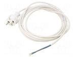 Cable | 2x1mm2 | CEE 7/17 (C) plug,wires | PVC | 5m | white | 16A | 250V
