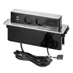 Uued tooted // Gniazdo meblowe wysuwane z blatu z płaskim frezowanym rantem, ładowarką USB i przewodem 2m,  2x2P+Z, 2 x USB (Typ A), HDMI, 3x1,5mm2, czarno-srebrne, INOX