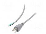 Cable | 3x18AWG | NEMA 5-15 (B) plug,wires | PVC | 2m | grey | 10A | 125V