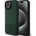Back panel cover U.S. Polo PU Apple iPhone 15 Leather Mesh Pattern Double Horse Case Green