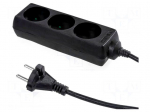 Extension lead | 2x1mm2 | 1.5m | PVC | black | Sockets no: 3 | 10A