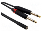 Cable | Jack 3.5mm socket,Jack 6,3mm plug x2 | 0.5m | black | PVC