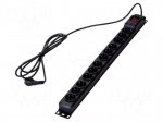Plug socket strip: protective | Sockets: 12 | 250VAC | 10A | black