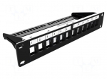 Patch panel | Keystone | RACK | black | rack 10" | Number of ports: 12