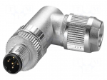 Connector: M12 | plug | PIN: 5 | 48V | angled | IP65 | push-lock | B code | 4A