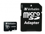 Verbatim 47042 Pro U3 Micro SDXC Memory Card 64GB + microSD to SD Adapter