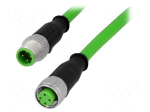 Cable: for sensors | M12 | PIN: 4 | M12 male,M12 female | 2m | plug | PVC