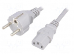Cable | CEE 7/7 (E/F) plug,IEC C13 female | 1.5m | grey | PVC | 16A