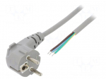 Cable | CEE 7/7 (E/F) plug angled,wires | 2m | grey | PVC | 3x0,75mm2
