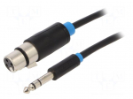 Cable | Jack 6,3mm 3pin plug,XLR female 3pin | 1m | black | PVC