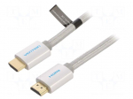 Cable | HDMI plug,both sides | PVC | textile | HDMI 2.0 | 8m | silver