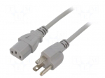 Cable | 3x18AWG | IEC C13 female,NEMA 5-15 (B) plug | PVC | 1m | grey